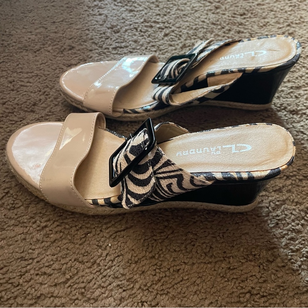 Zebra print wedge sandals